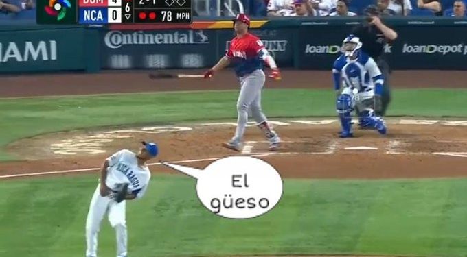 La reacción del pitcher de Nicaragua con el tablazo de Juan Soto