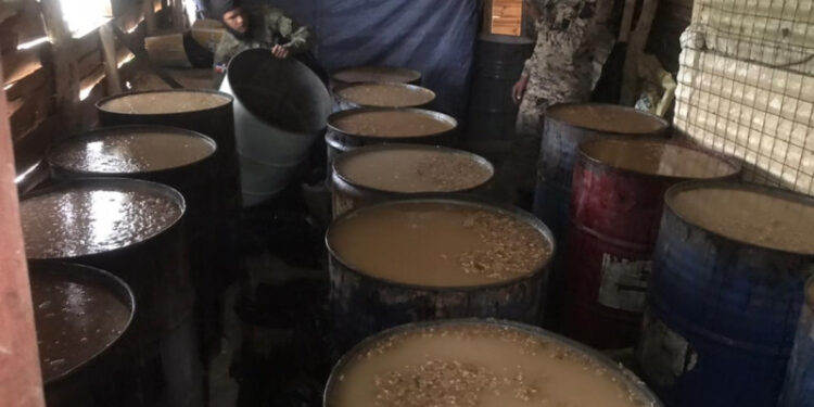 Miembros del Ejército desmantelan laboratorio clandestino de bebidas alcohólicas en Navarrete