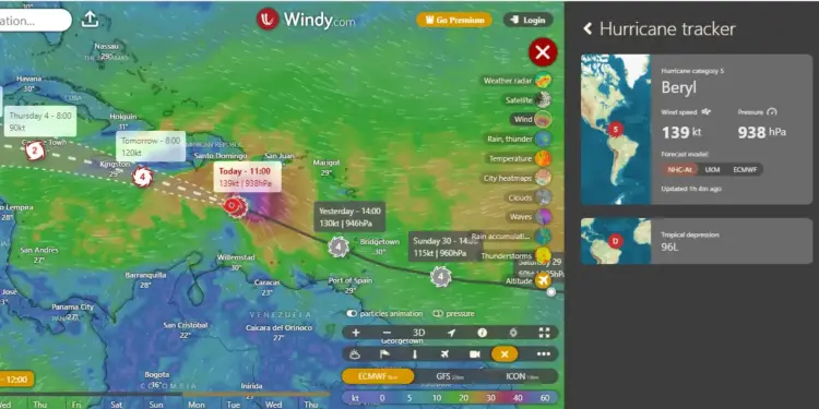 Huracán Beryl, trayectoria en tiempo real EN VIVO: por dónde pasará