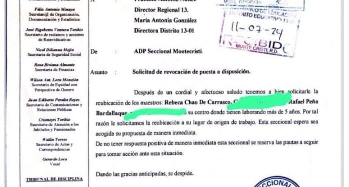 ¨ADP¨ Traslado de maestro afectará inicio del año escolar en Montecristi   
