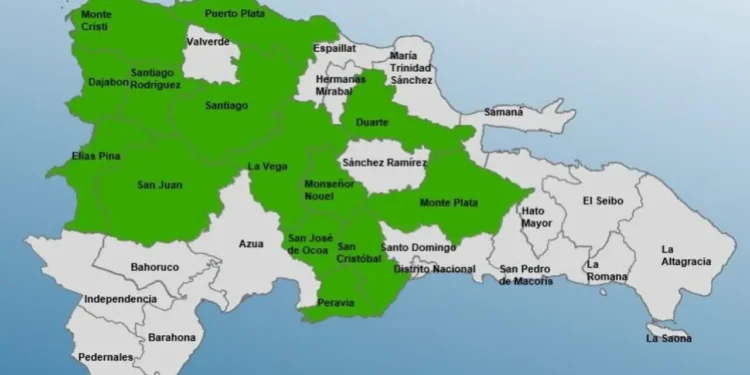 En verde Dajabón; COE declara 14 provincias en alerta verde por lluvias, tormentas eléctricas y ráfagas de viento