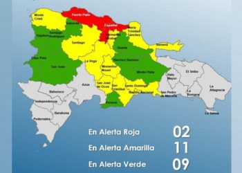 2 provincias en alerta roja, 11 en amarilla y 9 en verde en RD