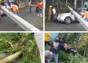 Ventarrón causa daños en tendido eléctrico, casas y vehículos en Santiago Rodriguez