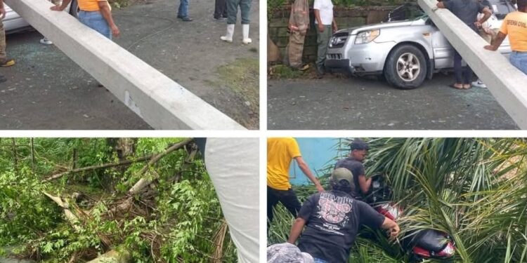 Ventarrón causa daños en tendido eléctrico, casas y vehículos en Santiago Rodriguez