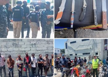 Autoridades Policiales y Dirección de Migración arrestaron motoristas Haitianos sin documentos y armas blancas en operativo en Dajabón 