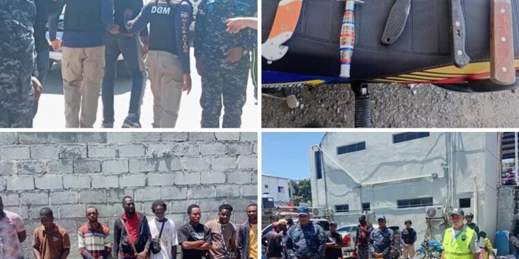 Autoridades Policiales y Dirección de Migración arrestaron motoristas Haitianos sin documentos y armas blancas en operativo en Dajabón