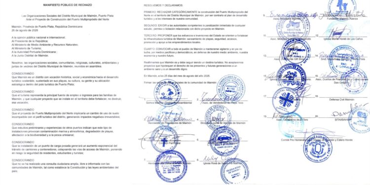 Instituciones de Maimón, Puerto Plata, rechazan instalación de puerto multipropósito en esa comunidad